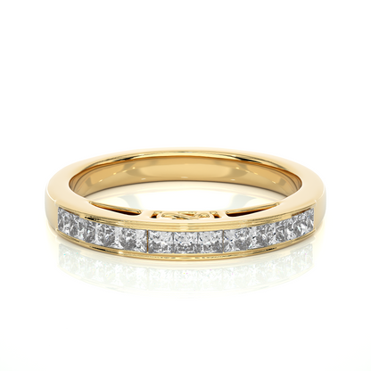 Labgrown Princess Cut Gold Half Eternity Band Ring 14K Solid Gold Stackable Band for Women's