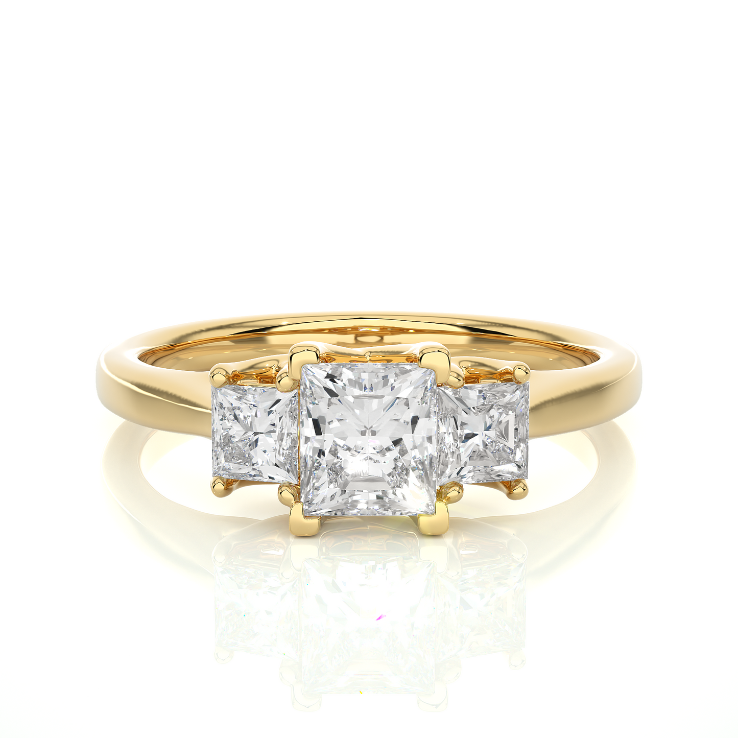 Princess Shaped Lab Grown Diamond Ring,14KYellow Gold  Vintage Three Stone Ring For Her