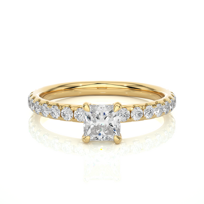1.01 CT Princess Cut Lab Grown  Diamond 14k Solid Gold With Pave and Side Stone Women Diamond Ring