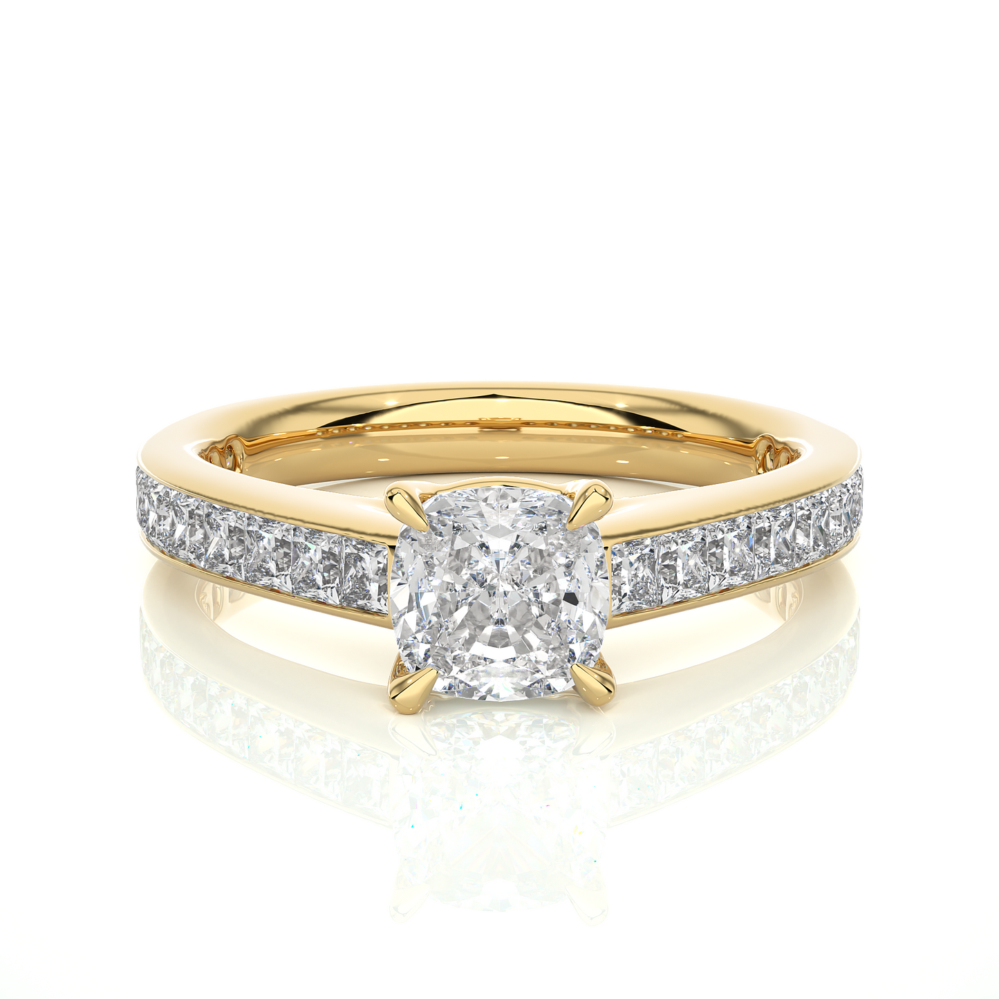2.12 CT Cushion & Round Cut Lab Grown Diamond Accent Stone in 14k Gold Perfect Gift for Anyone Diamond Ring