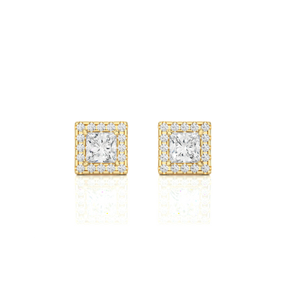 Princess Cut Diamond Stud Earrings Lab Grown Wedding Studs Halo Earring Gift for Women's