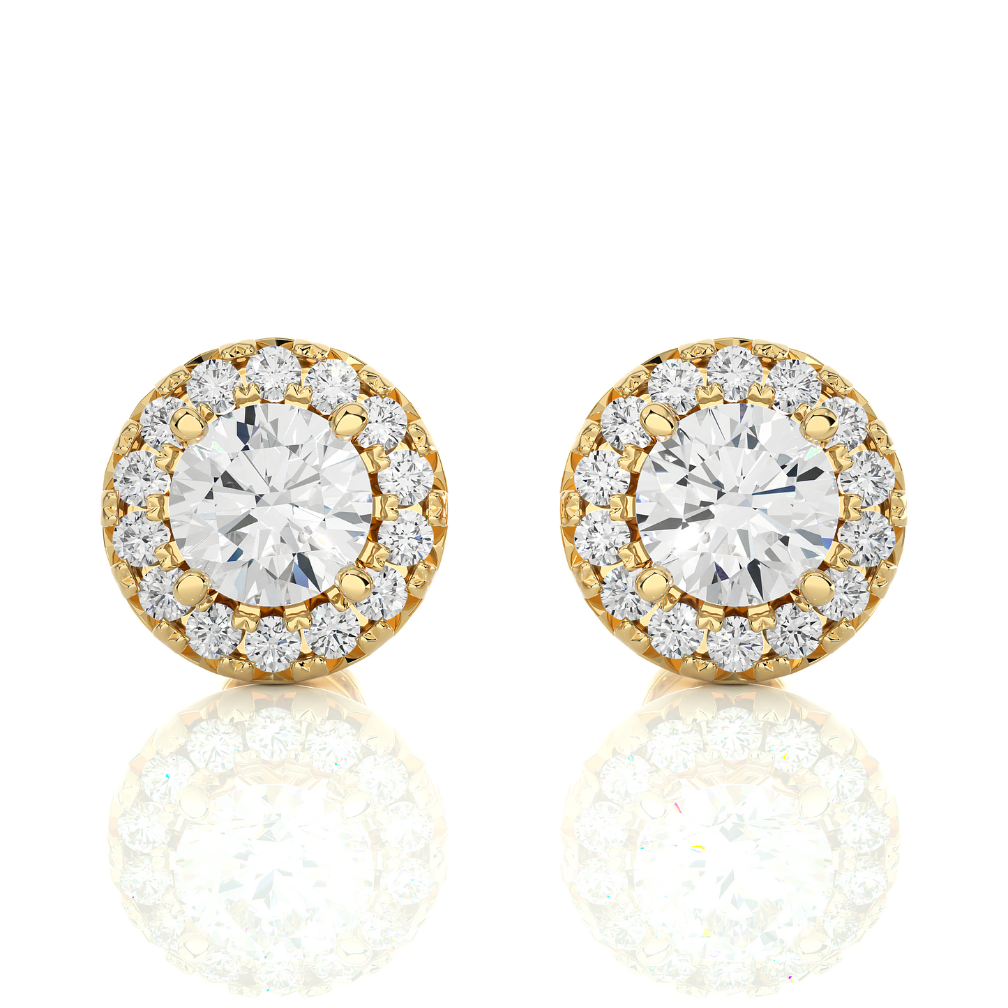 Round Diamond Stud Earrings With Halo Setting Timeless Luxury Jewelry In 14 KT Solid Gold