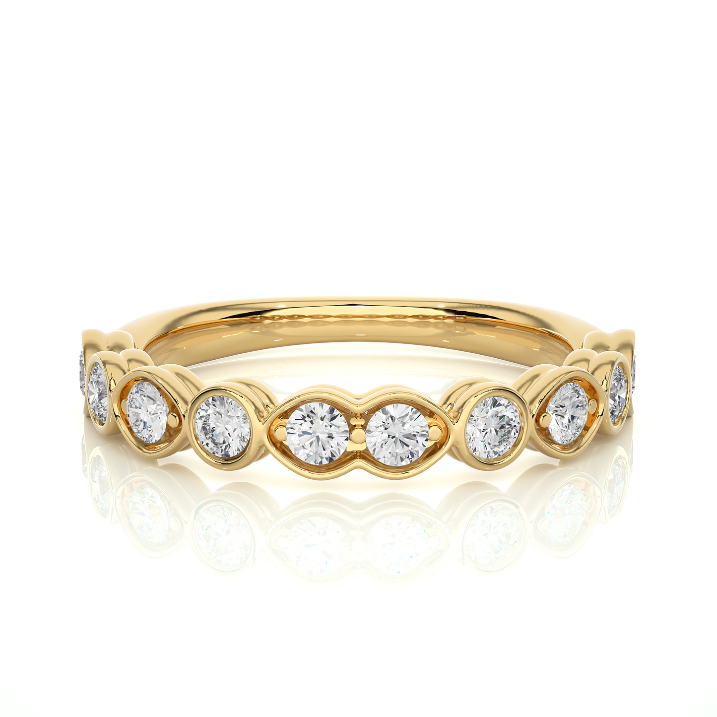 Dainty 10KT Solid Gold Bezel Set Round Shape Diamond Eternity Band Perfect for Daily Wear