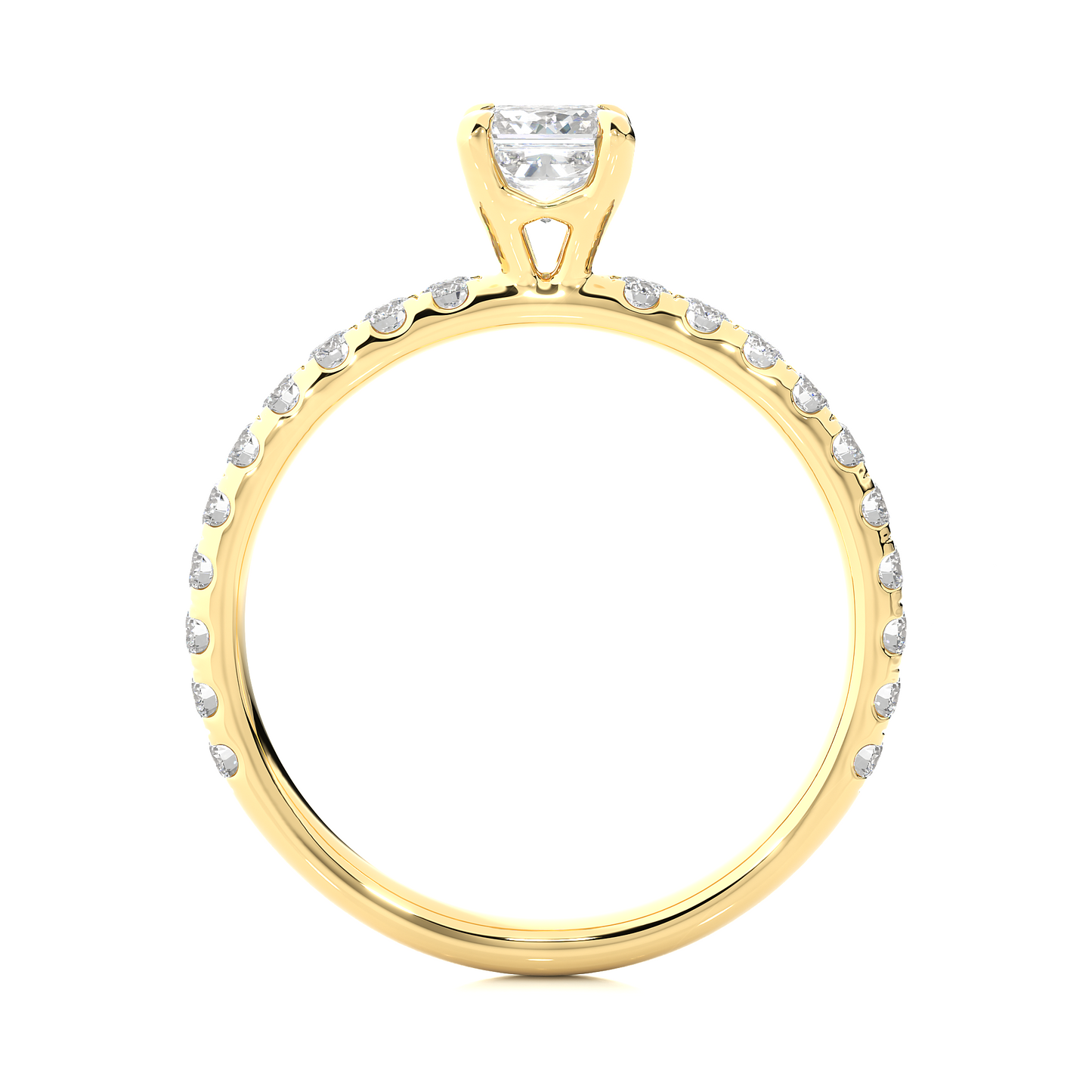 1.01 CT Princess Cut Lab Grown  Diamond 14k Solid Gold With Pave and Side Stone Women Diamond Ring