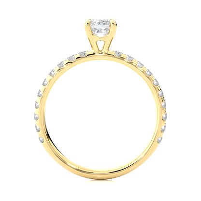 1.01 CT Princess Cut Lab Grown  Diamond 14k Solid Gold With Pave and Side Stone Women Diamond Ring