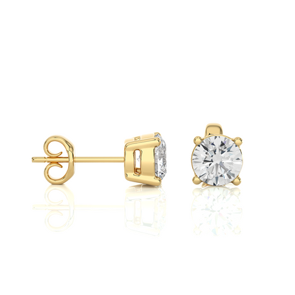14k Yellow Gold Round Shaped Brilliant Cut Diamond Stud Earrings Iconic Solitaire Design