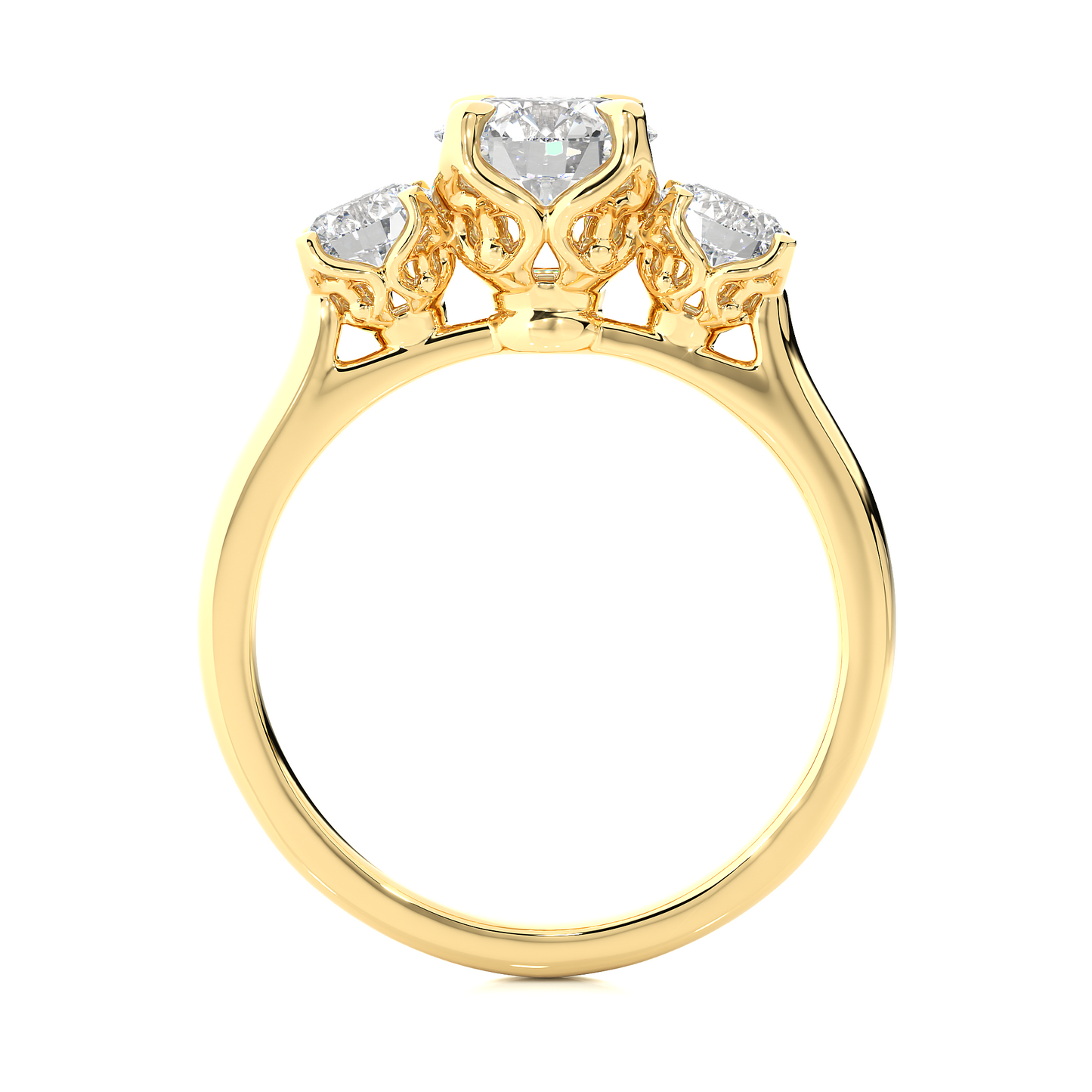 Eco Friendly Round Lab Diamond  Five Stone Ring 14K Solid Yellow Gold Ready To Ship