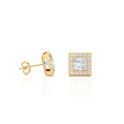 Princess Cut Diamond Stud Earrings Lab Grown Wedding Studs Halo Earring Gift for Women's