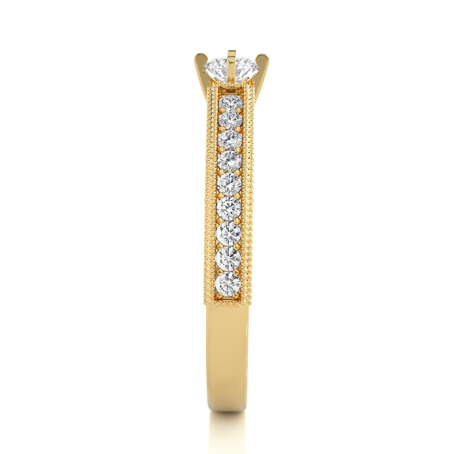 14k Solid Gold round cut Lab Grown Diamond With Pave And Side Stone Gift For wedding
