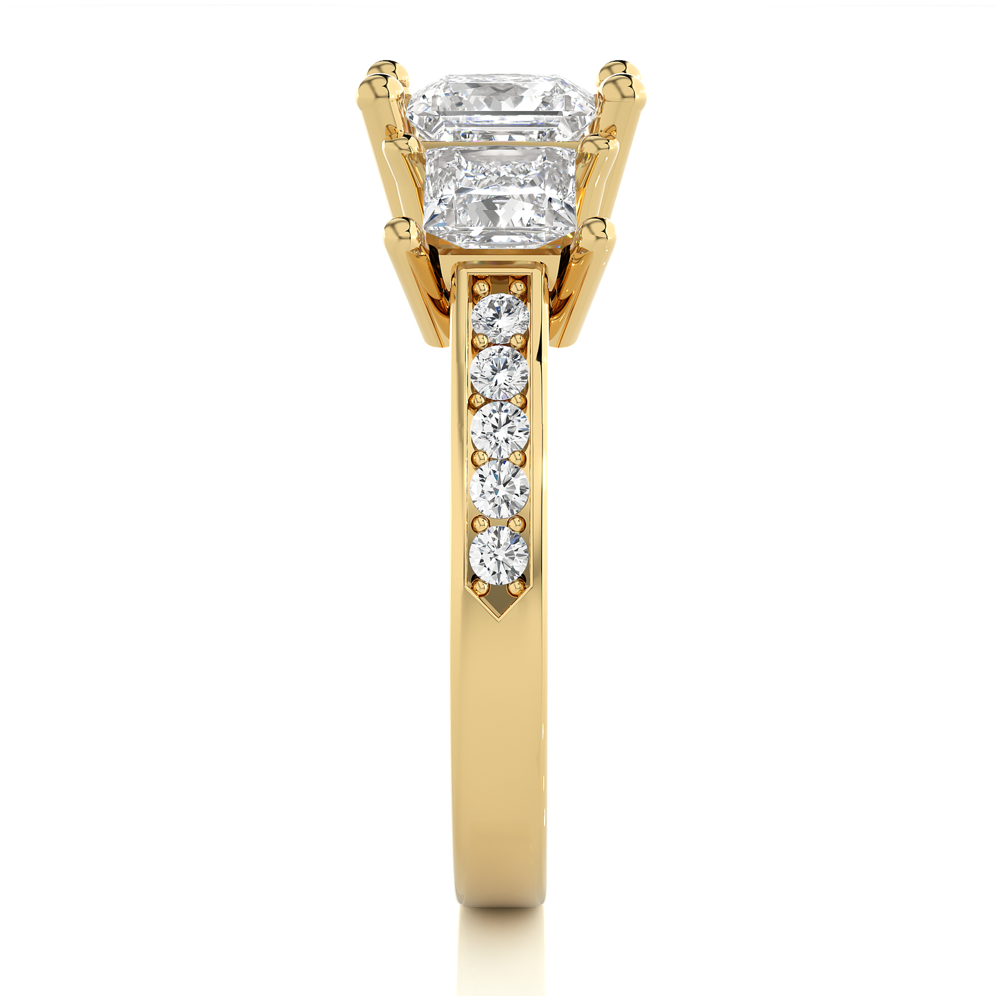 14K Solid Gold princess cut 2.20 Ct  Lab grown three stone Ring For Her