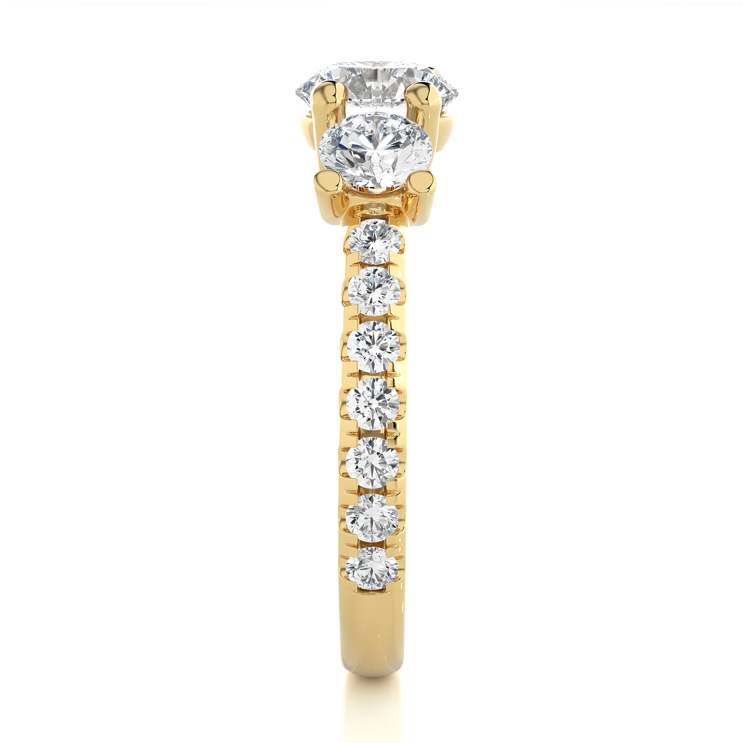 14K Gold Three Stone Engagement Ring With Side Stones 2.22 Ct Brilliant Round Cut lab grown Promise Ring