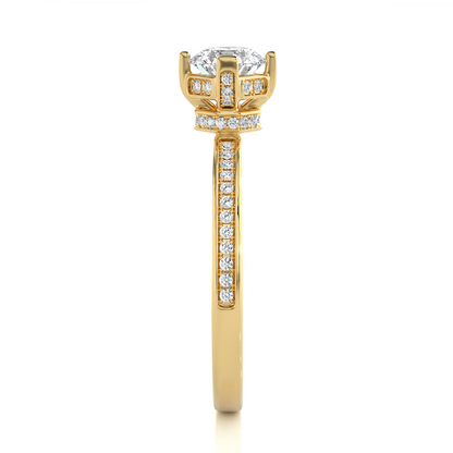 Round Cut Lab Grown  Diamond Halo Engagement 14K Solid Gold Ring For Her