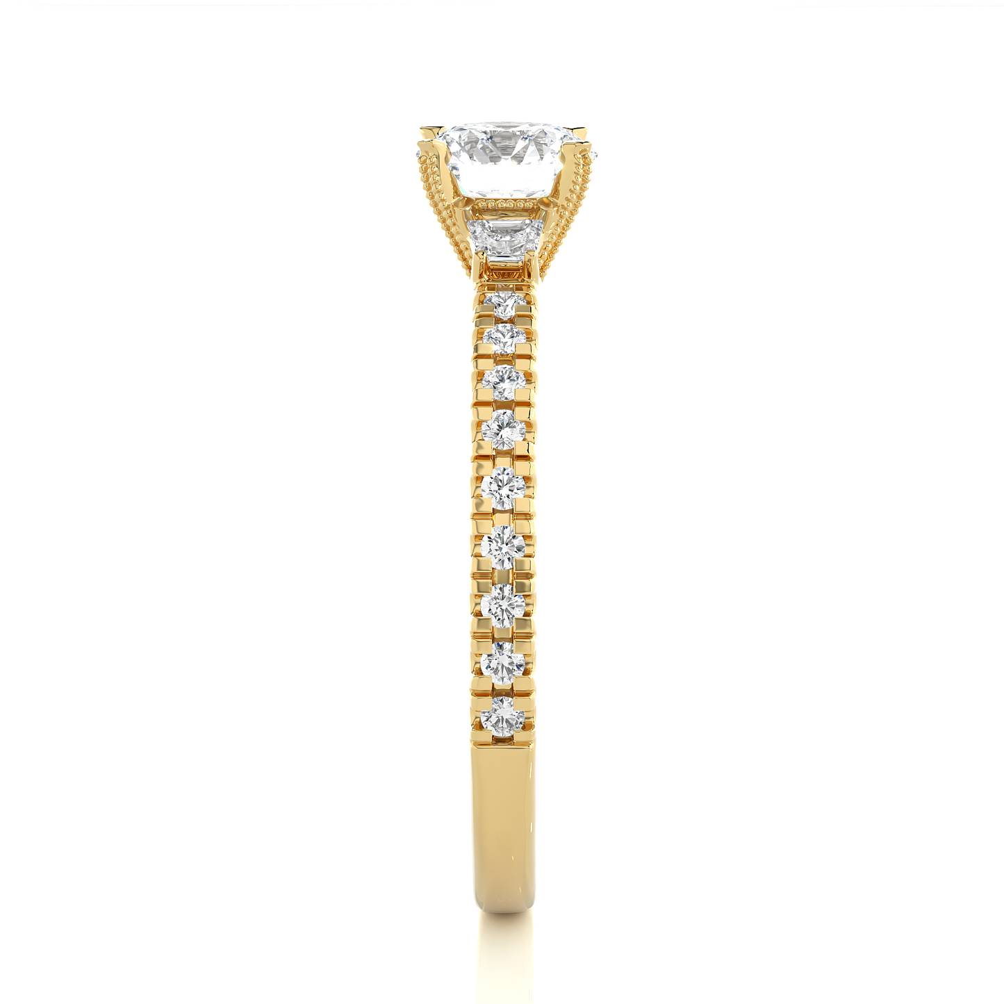 14k Solid Rose Gold Round Cut Lab Grown and Baguette Diamond, Three stone Engagement Proposal Anniversary Ring