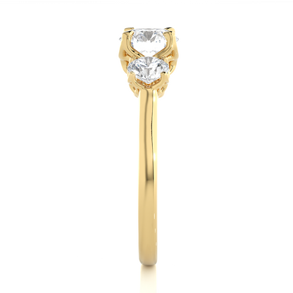 Eco Friendly Round Lab Diamond  Five Stone Ring 14K Solid Yellow Gold Ready To Ship