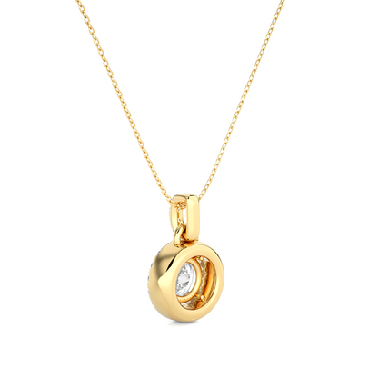 Halo Round Cut Diamond Pendant Necklace in 14k Solid Gold with Labgrown Diamond Accent