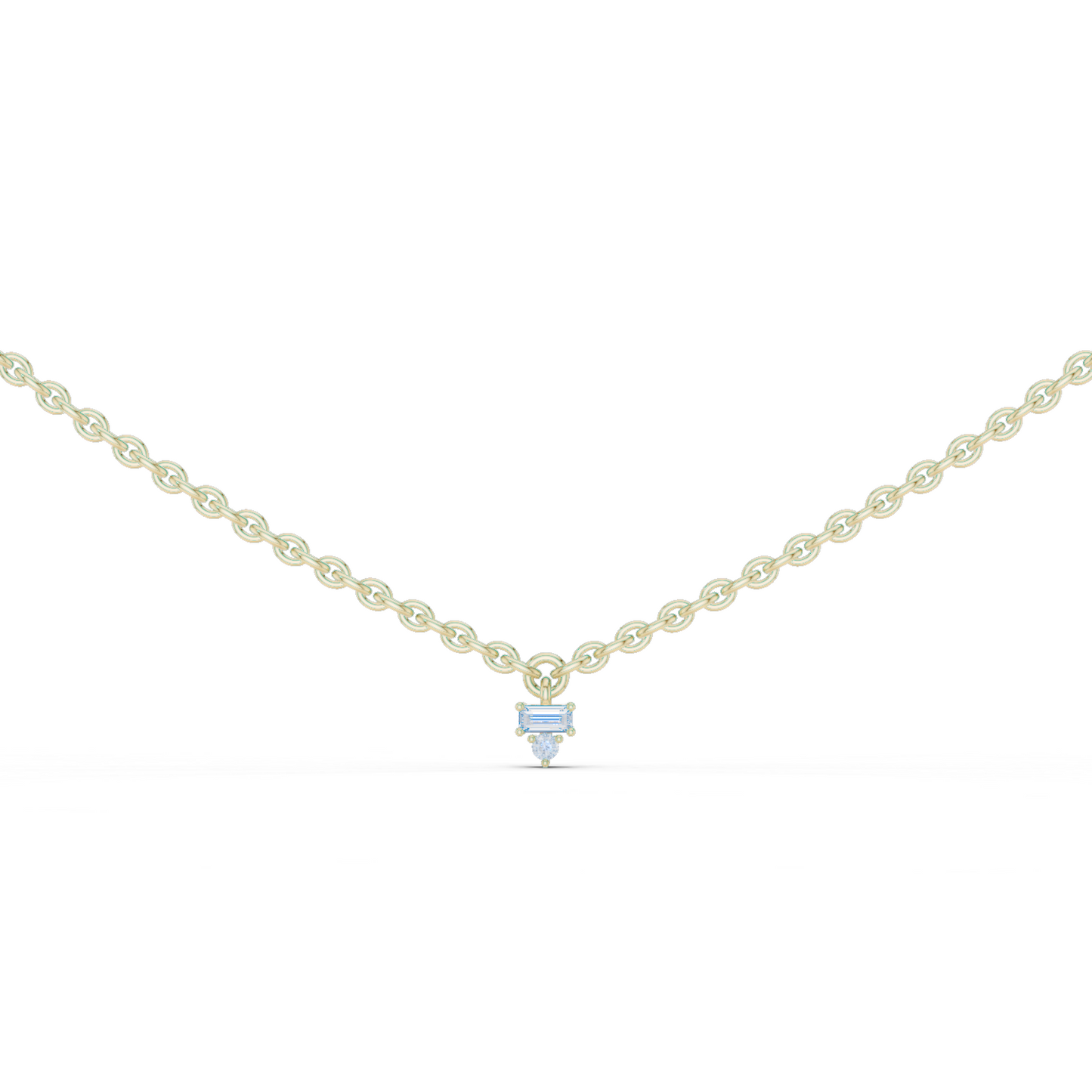 14k Solid Rose Gold 5 Stone Round & Baguette Square Shape Lab Grown & Natural Diamond Simply Classic Look Diamond Necklace