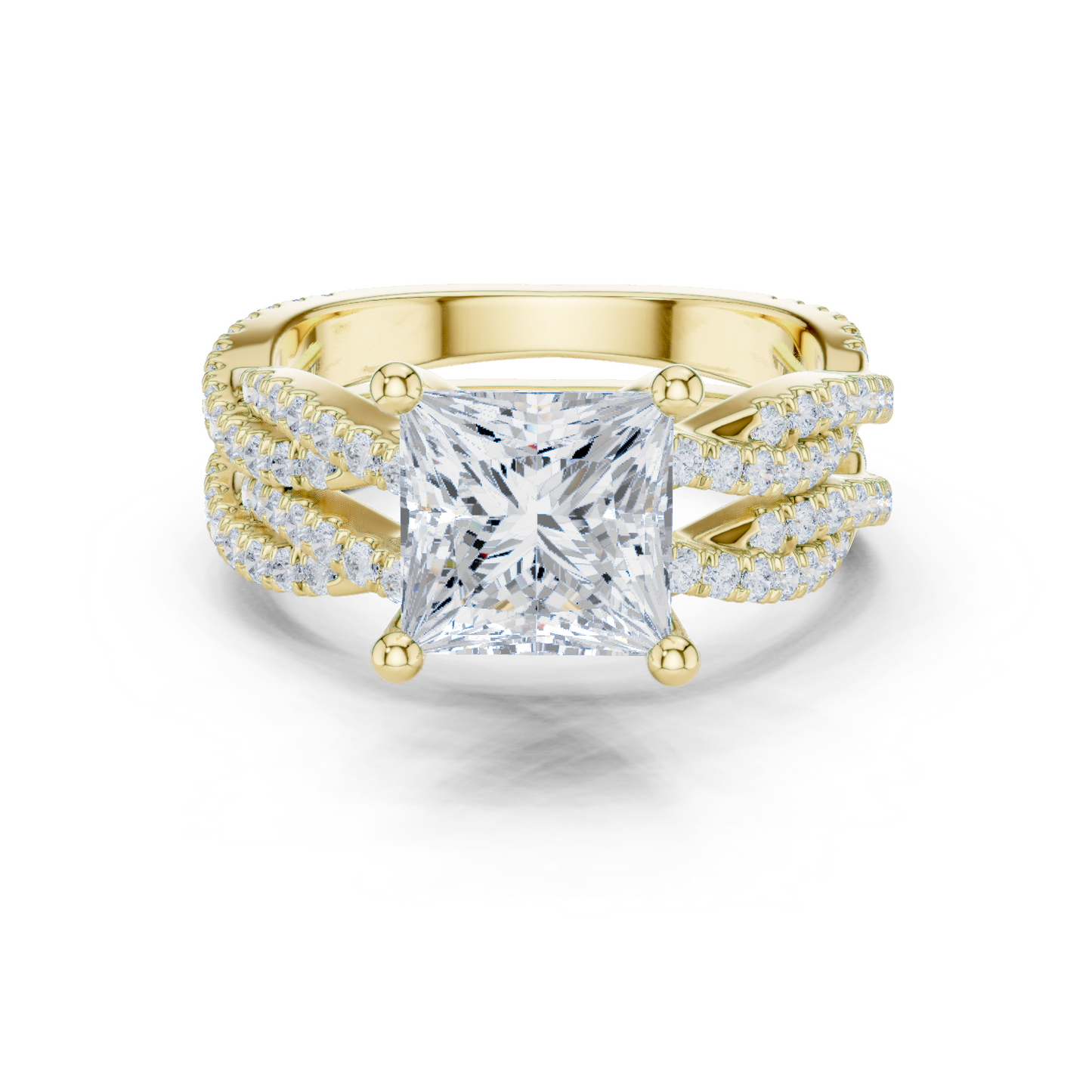 3.23 Carat Princess Cut Lab Grown And 18K Solid Yellow Gold Diamond Accented halo Wedding Ring