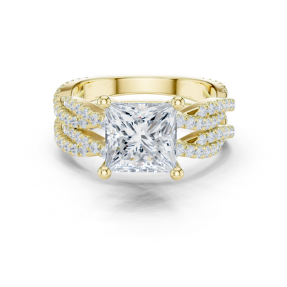 3.23 Carat Princess Cut Lab Grown And 18K Solid Yellow Gold Diamond Accented halo Wedding Ring