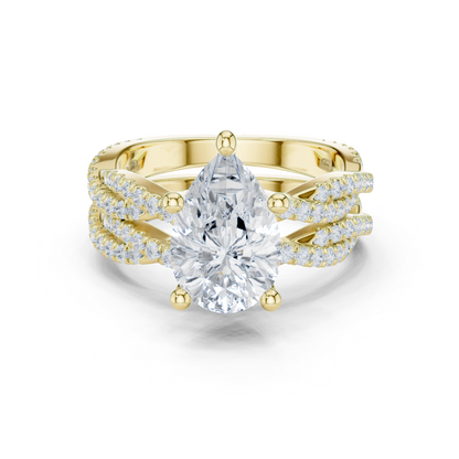 3.23 Carat Pear Cut Lab Grown And 18K Solid Yellow Gold Diamond Accented halo Ring For Women's