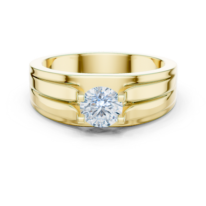 One Stone Round Shape Lab grown Diamond Elegance Vintage 14k Solid Gold Diamond Ring For Men's