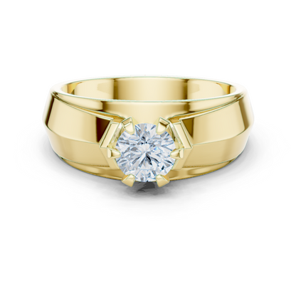 10k Solid Yellow Gold Round Shape Lab Grown Diamond Esthetical Sparkling Daily Wear Men's Diamond Ring