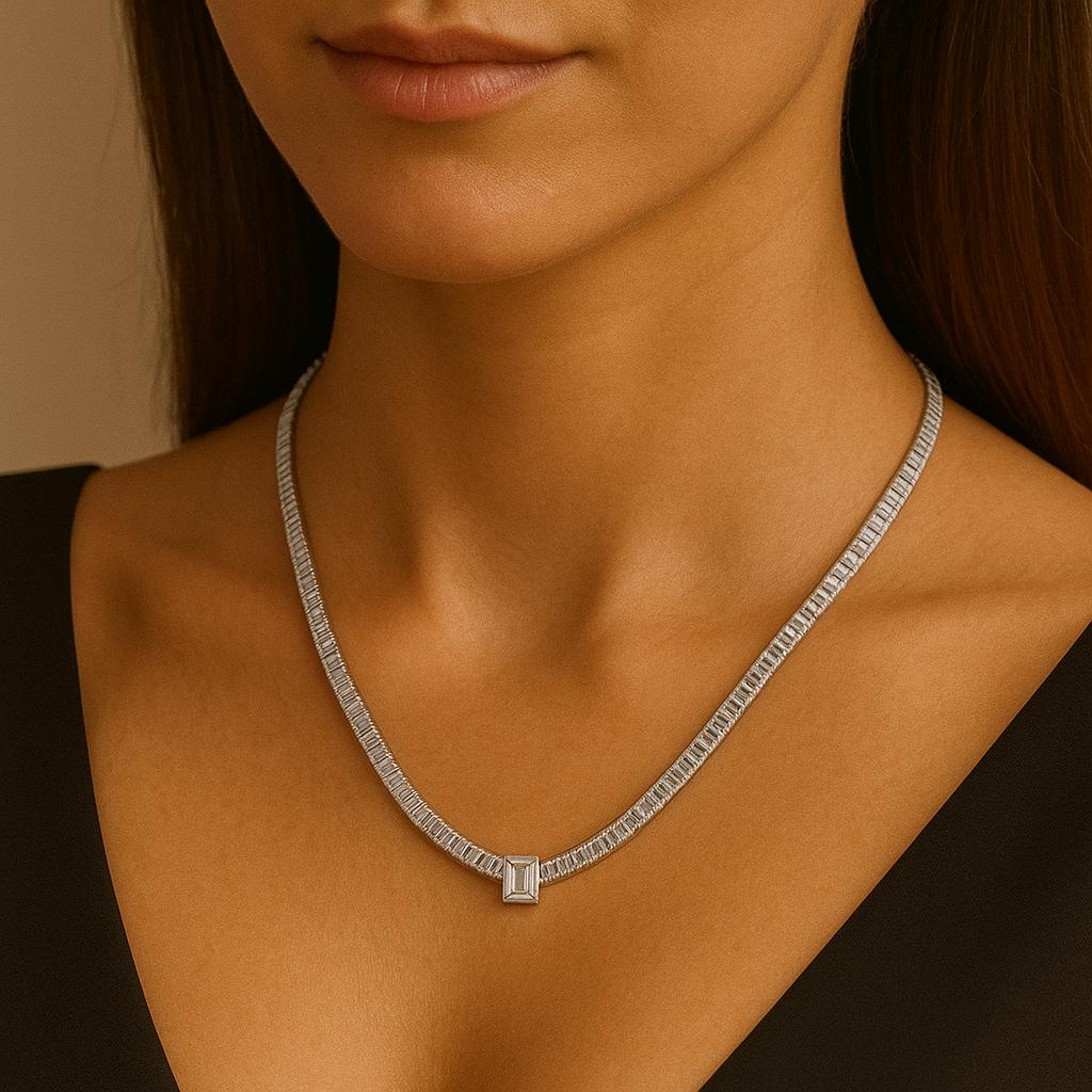 Yellow Gold Tennis Emerald Cut Lab Grown Diamond Necklace - HIGHCARAT DIAMONDS