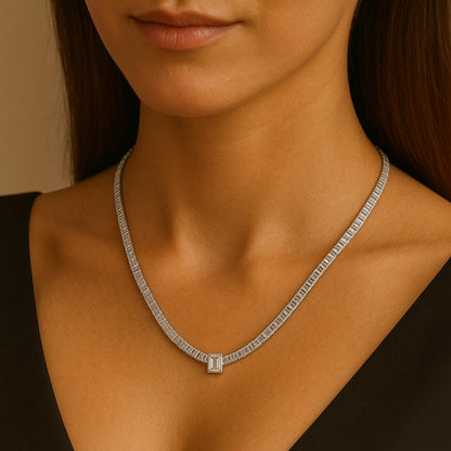 Yellow Gold Tennis Emerald Cut Lab Grown Diamond Necklace - HIGHCARAT DIAMONDS