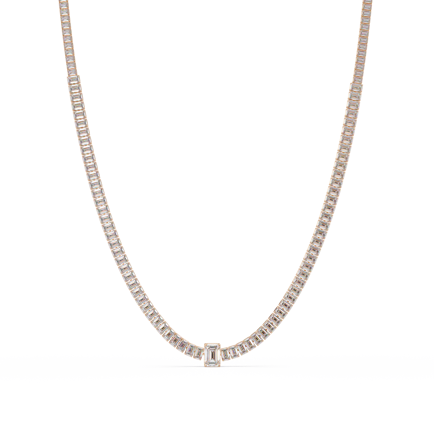 Yellow Gold Tennis Emerald Cut Lab Grown Diamond Necklace - HIGHCARAT DIAMONDS