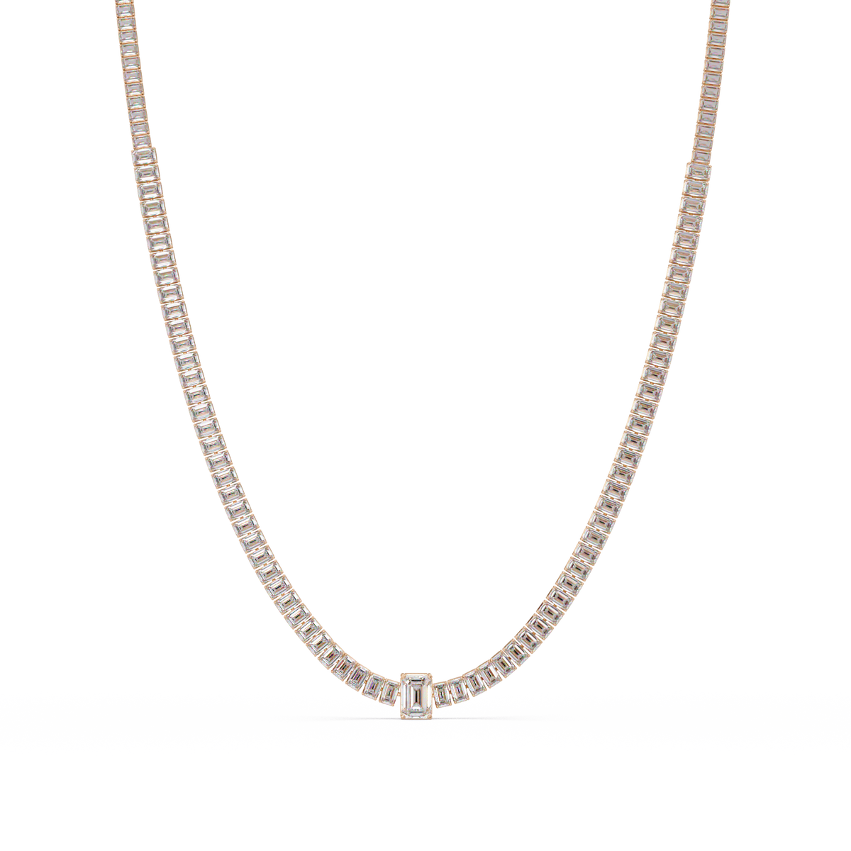 Yellow Gold Tennis Emerald Cut Lab Grown Diamond Necklace - HIGHCARAT DIAMONDS