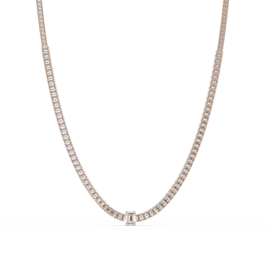 Yellow Gold Tennis Emerald Cut Lab Grown Diamond Necklace - HIGHCARAT DIAMONDS