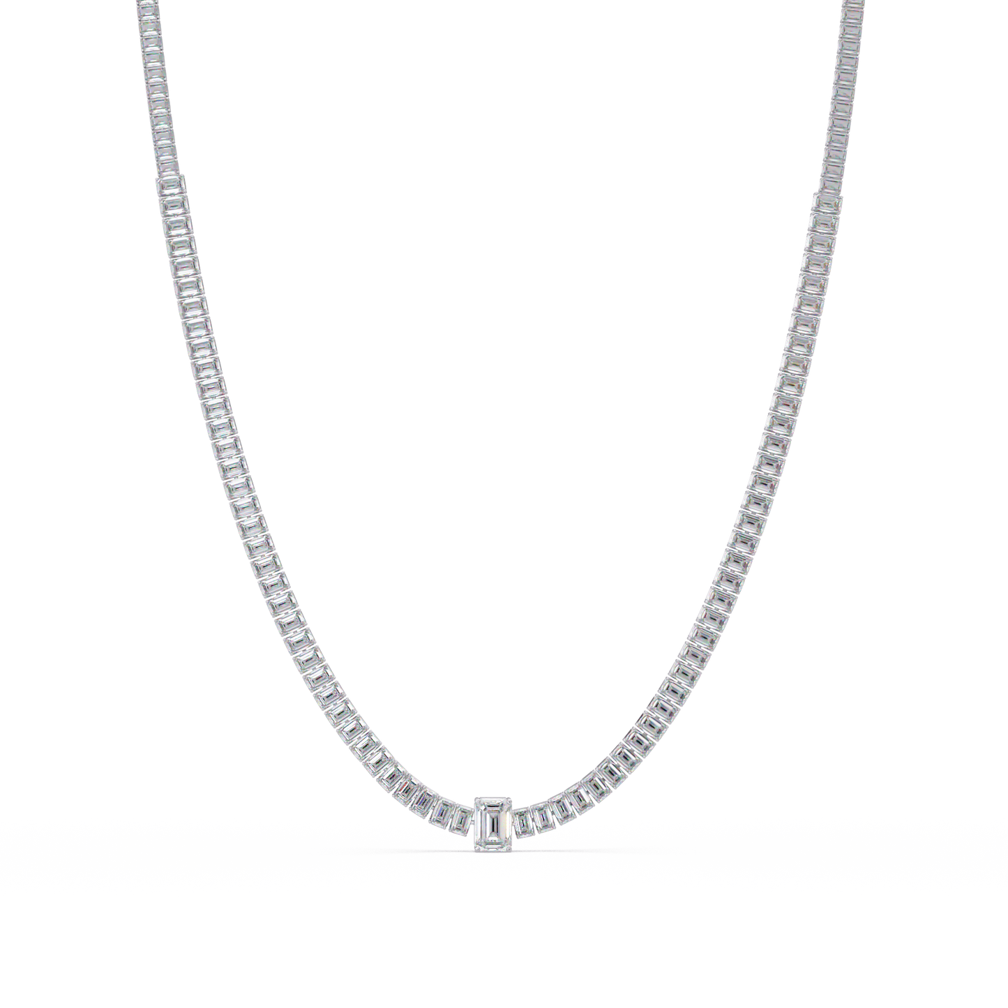 Yellow Gold Tennis Emerald Cut Lab Grown Diamond Necklace - HIGHCARAT DIAMONDS