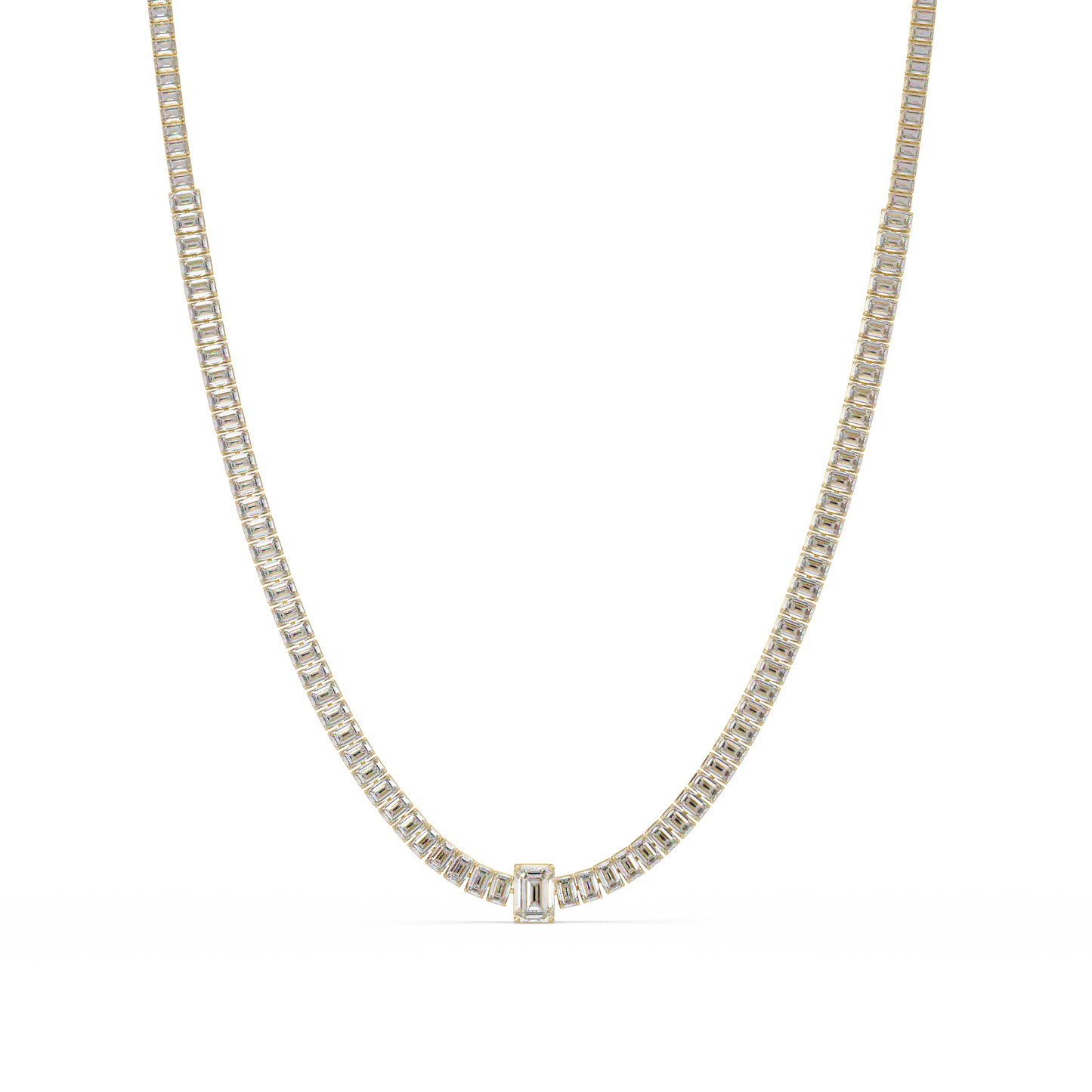 Yellow Gold Tennis Emerald Cut Lab Grown Diamond Necklace - HIGHCARAT DIAMONDS