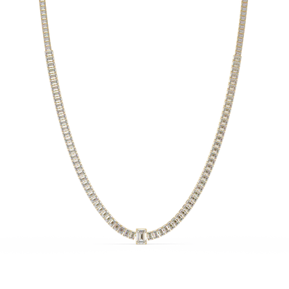 Yellow Gold Tennis Emerald Cut Lab Grown Diamond Necklace - HIGHCARAT DIAMONDS