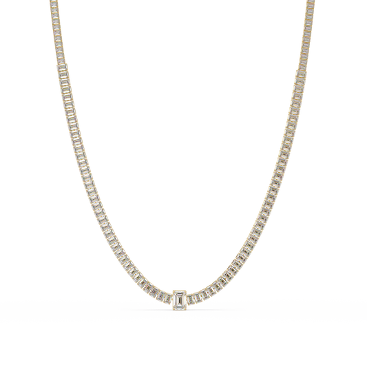 Yellow Gold Tennis Emerald Cut Lab Grown Diamond Necklace - HIGHCARAT DIAMONDS