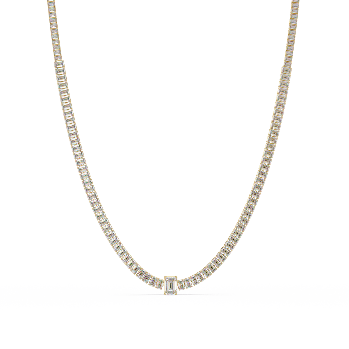 Yellow Gold Tennis Emerald Cut Lab Grown Diamond Necklace - HIGHCARAT DIAMONDS
