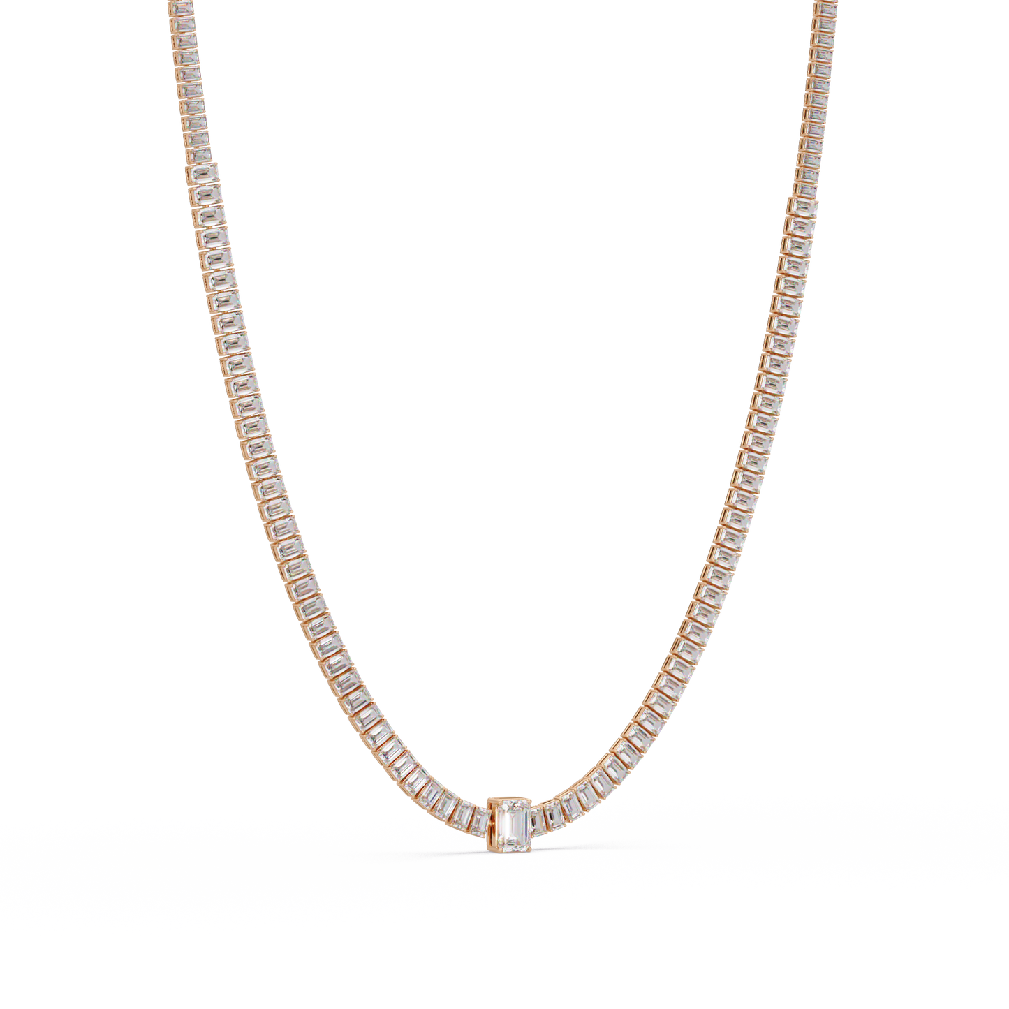 Yellow Gold Tennis Emerald Cut Lab Grown Diamond Necklace - HIGHCARAT DIAMONDS