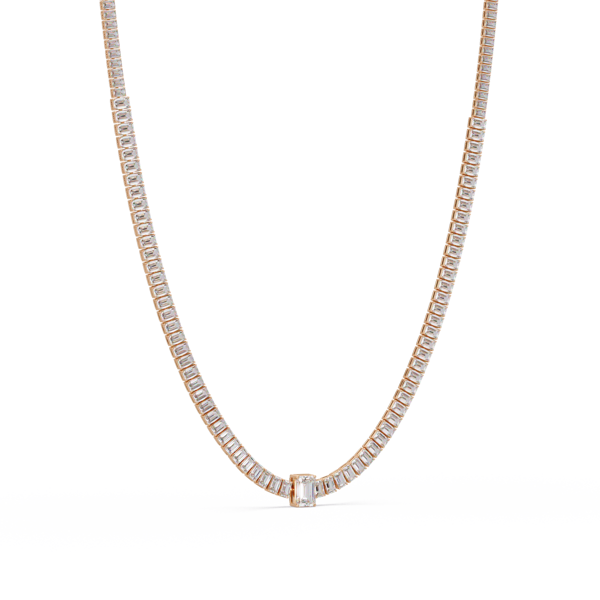 Yellow Gold Tennis Emerald Cut Lab Grown Diamond Necklace - HIGHCARAT DIAMONDS