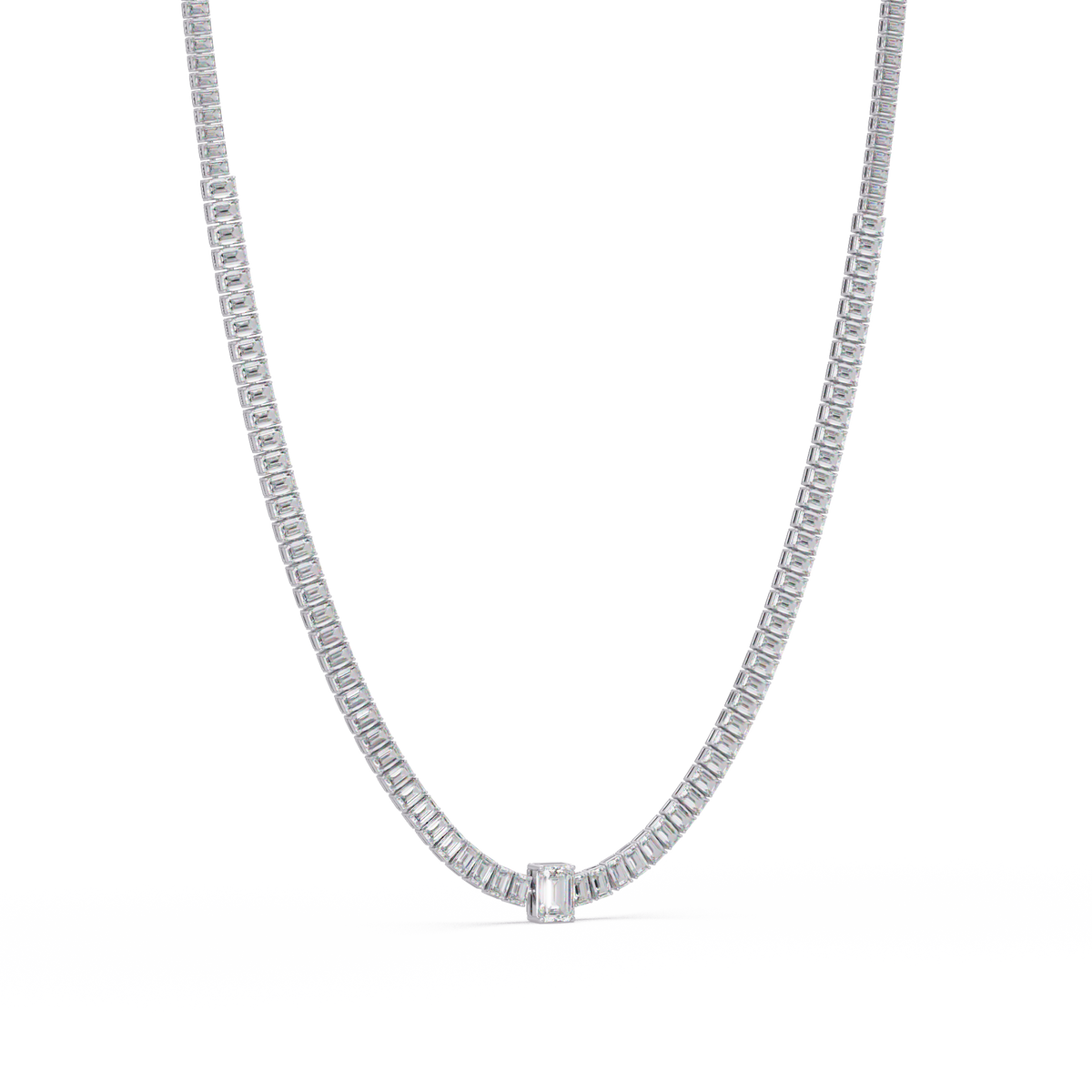 Yellow Gold Tennis Emerald Cut Lab Grown Diamond Necklace - HIGHCARAT DIAMONDS