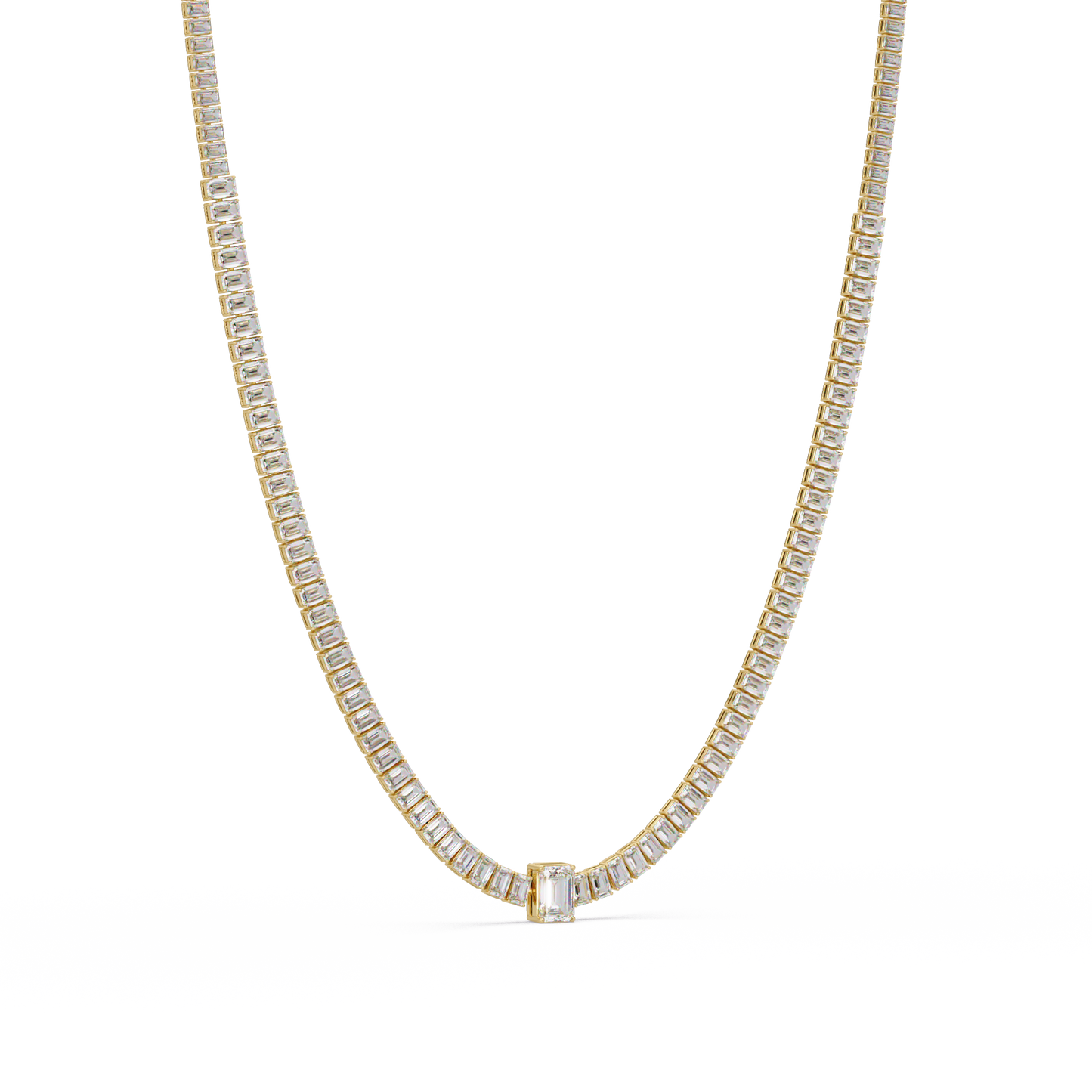 Yellow Gold Tennis Emerald Cut Lab Grown Diamond Necklace - HIGHCARAT DIAMONDS