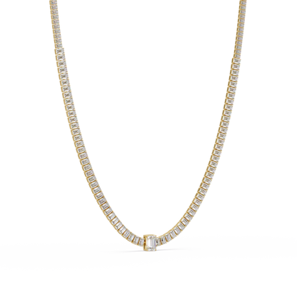 Yellow Gold Tennis Emerald Cut Lab Grown Diamond Necklace - HIGHCARAT DIAMONDS