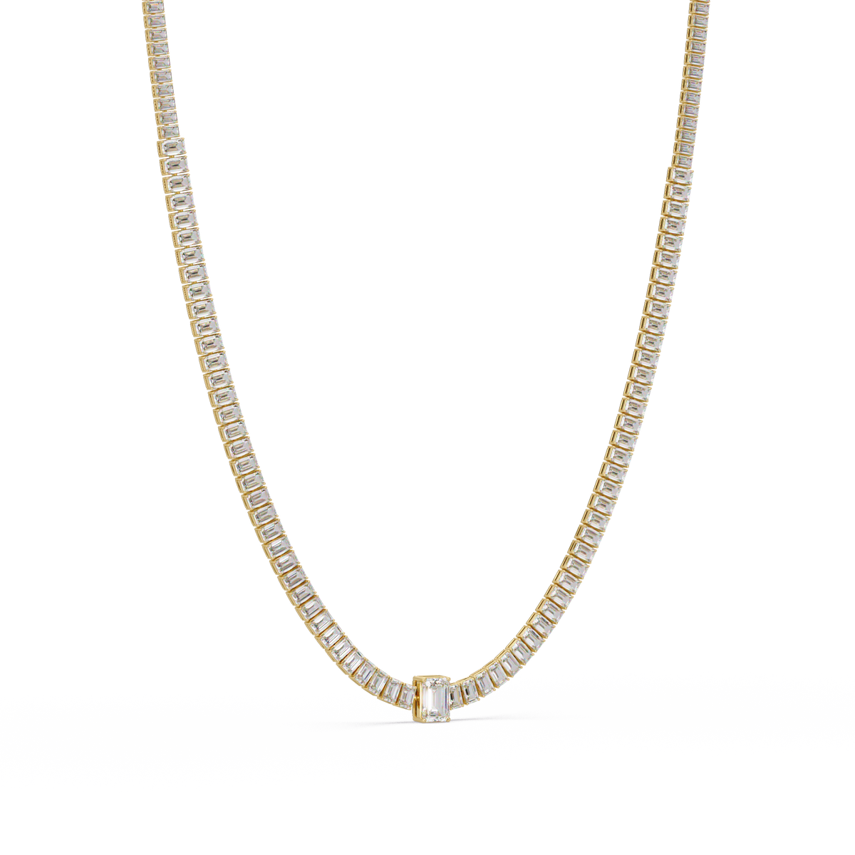 Yellow Gold Tennis Emerald Cut Lab Grown Diamond Necklace - HIGHCARAT DIAMONDS