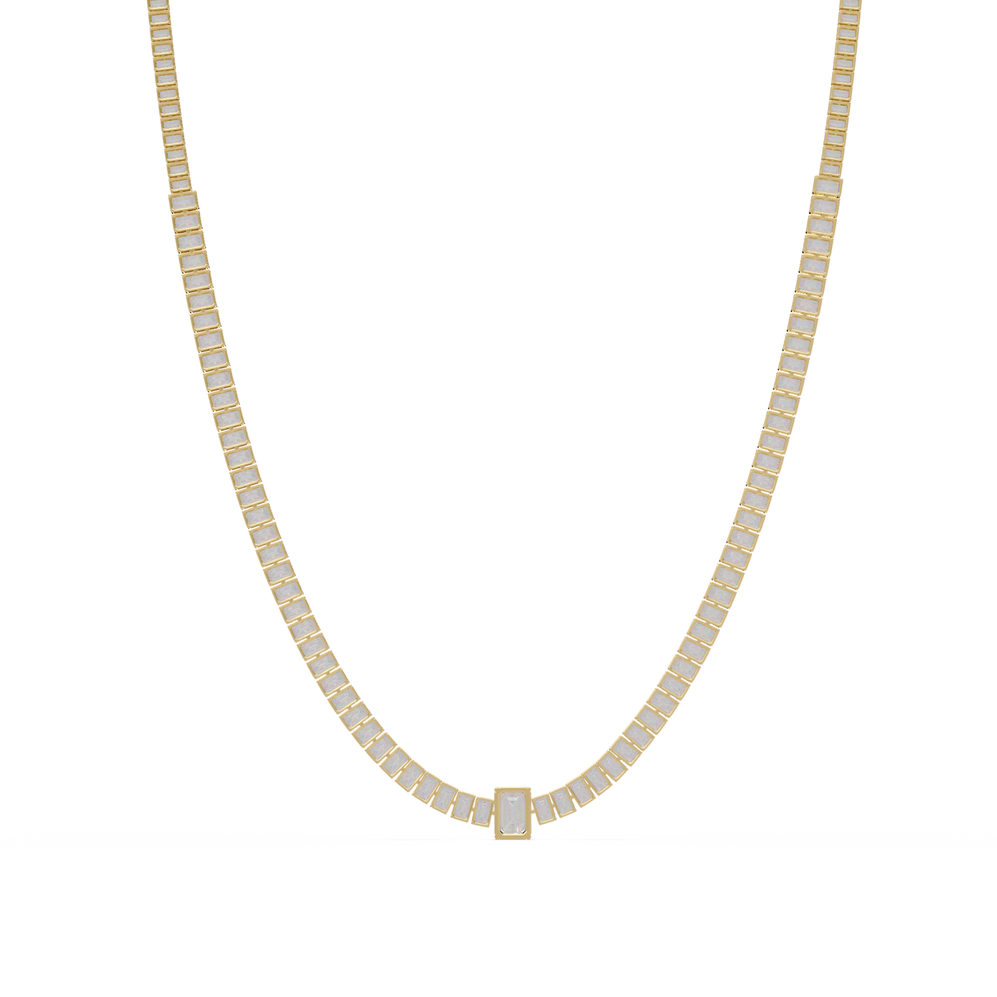 Yellow Gold Tennis Emerald Cut Lab Grown Diamond Necklace - HIGHCARAT DIAMONDS