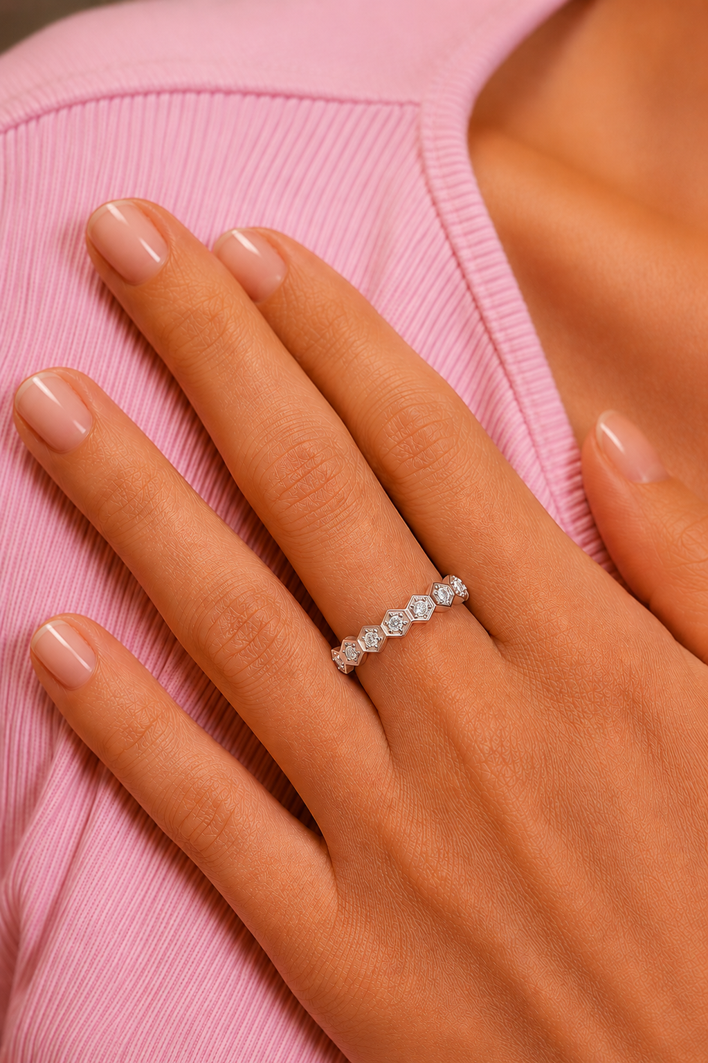Zigzag Labgrown Round Diamond Band Ring For Women Stackable Elegance In 14K Solid Gold - HIGHCARAT DIAMONDS