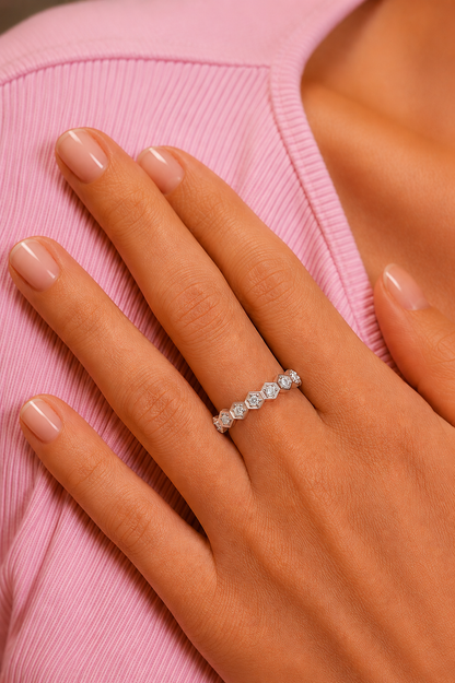 Zigzag Labgrown Round Diamond Band Ring For Women Stackable Elegance In 14K Solid Gold - HIGHCARAT DIAMONDS