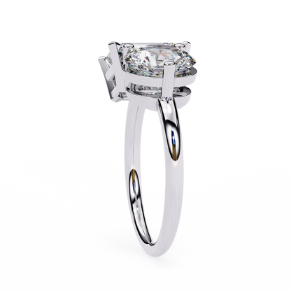 4.04 CT Emerald And Round Cut Lab Grown Diamond Cluster 10k Solid White Gold Two Stone Diamond Ring