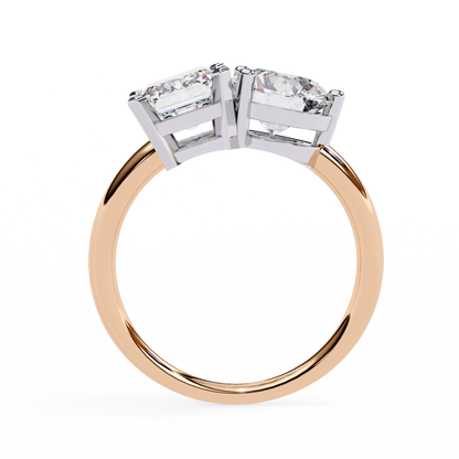 4.04 CT Emerald And Round Cut Lab Grown Diamond Cluster 10k Solid White Gold Two Stone Diamond Ring