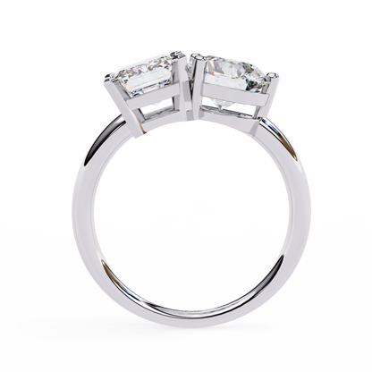 4.04 CT Emerald And Round Cut Lab Grown Diamond Cluster 10k Solid White Gold Two Stone Diamond Ring