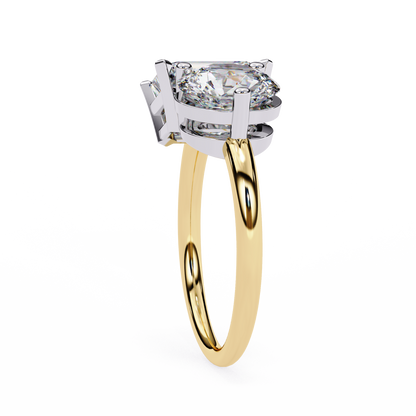 4.04 CT Emerald And Round Cut Lab Grown Diamond Cluster 10k Solid White Gold Two Stone Diamond Ring