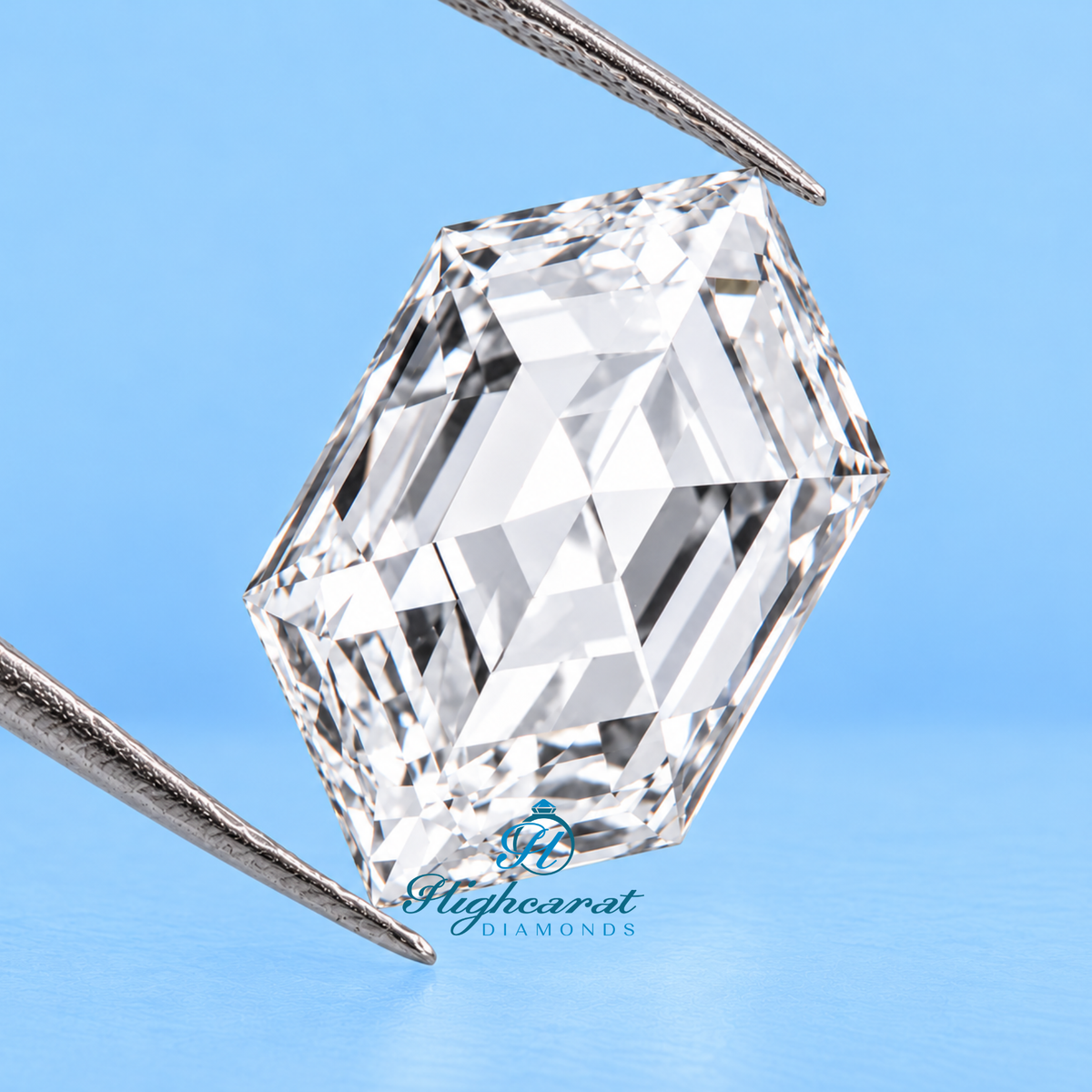 Close-Up of Unique Hexagon Step Cut Lab Grown Diamond
