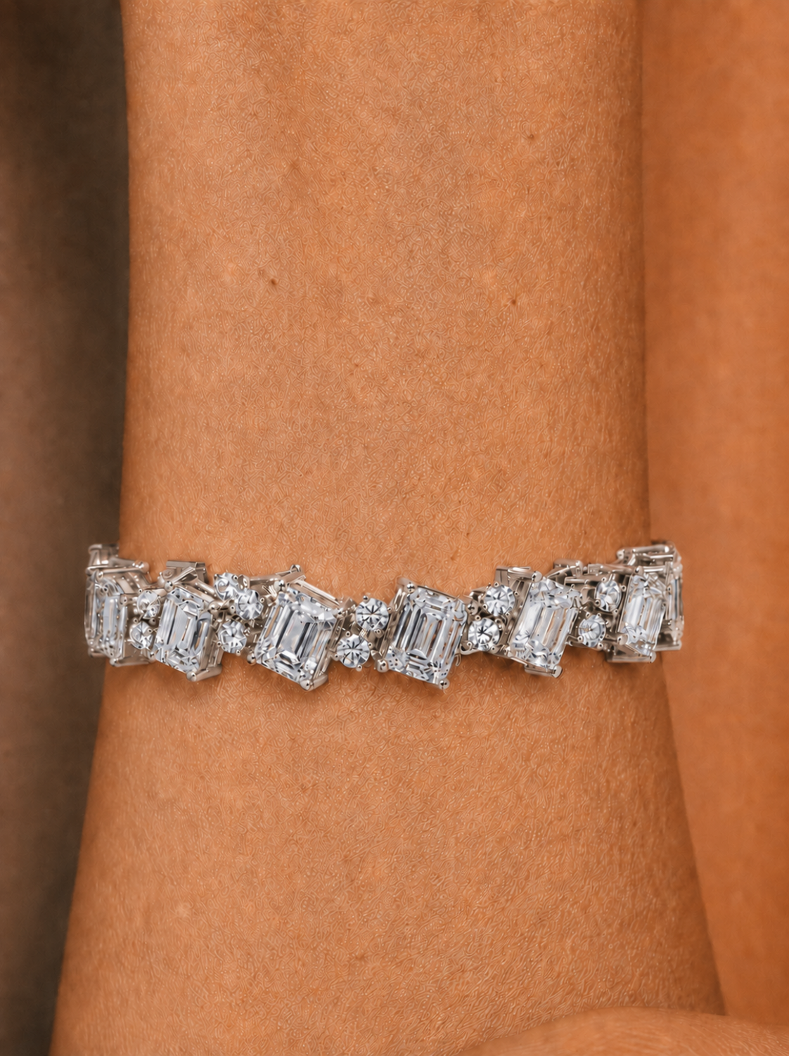 Round and Emerald Cut Lab Grown Diamond Tennis Bracelet